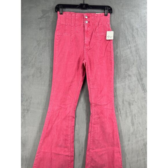 Free People Jayde Cord High Rise Flare Corduroy Pants Size 25 Honey Suckle Pink - Picture 2 of 9